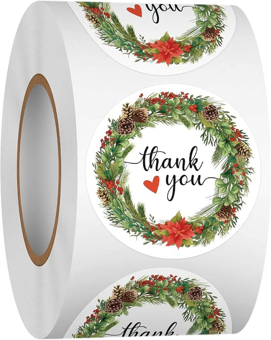 Heyfibro 500 PCS 1.5 Inch Thank You Stickers for Small Business, Baking, Gifts, Envelopes, Weddings (Christmas)
