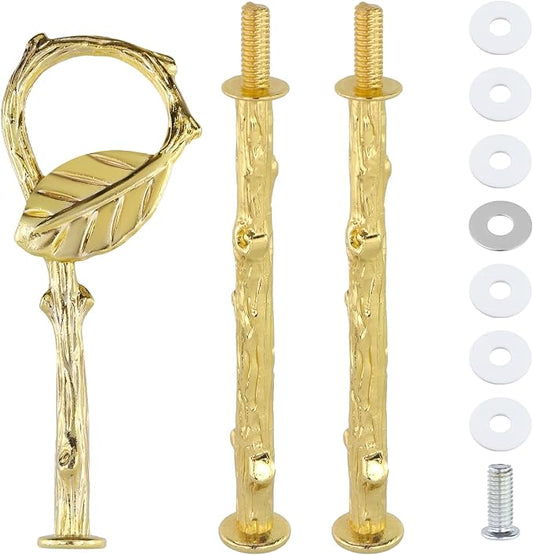 1 Set Metal 3 Tier Leaf Cake Stand Centre Handle Fittings (Gold) | Fruit Cupcake Dessert Plate Handle Fittings Hardware Holding Rod Stand for Wedding Party Festival,Indoor & Outdoor Use