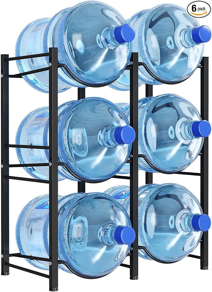Lifewit 5 Gallon Water Jug Holder, 3 Tier Water Bottle Stand, 6 Slots Heavy Duty Water Dispenser Rack for Gallon Jugs, 249 lb/113 kg Capacity Detachable Water Jug Shelf Organizer for Home/Office Black