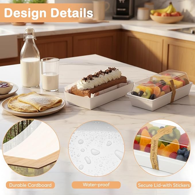 OAMCEG 7.5x3.3 Inch Small Charcuterie Boxes with Clear Lids,50Pcs Mini Bakery Containers,Disposable To Go Food Paper Boxes for Sandwich, Cookie, Pastry, Cake Slice (White)