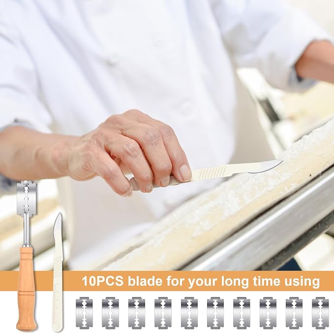 Mudder Bread Lame Scoring Tool with 10 Pieces Replaceable Blades and 2 Pcs Dough Scoring Knife Bread Scorer Set with Protective Cover for French Baguettes Sourdough Making tool