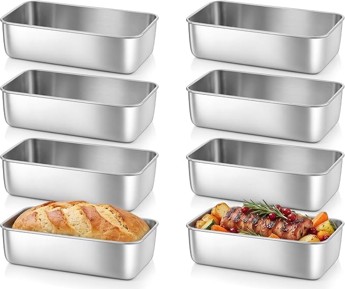 Homikit 8 Pack Stainless Steel Loaf Pans, 9x5 Inch Medium Bread Pan Set Non Toxic, Metal Meatloaf Tin for Baking Homemade Sandwich Sourdough Bread Pound Cake, Oven & Dishwasher Safe, Rust Free