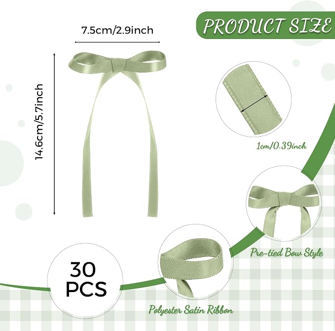 30 Pack Sage Green Bow Cake Toppers Ribbon Bows for Cake Bow Cupcake Toppers for Camping Birthday Party Decorations, Wedding, Bridal Baby Shower, Engagement, Bachelorette Party
