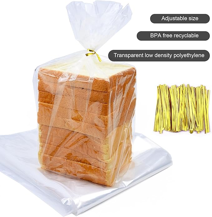 Homrelaxy 300Pcs Plastic Bread Bags for Homemade Bread and 330 Ties, 18 x 8 x 4 Inch Reusable Clear Loaf Bags, Adjustable, Perfect for Home Bakers and Bakeries