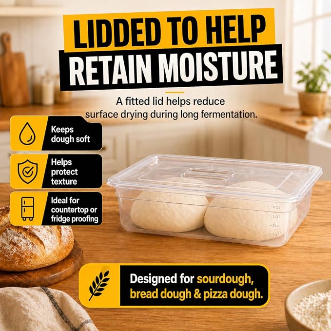 Sourdough Proofing Containers, 2 Pack 12QT Clear Dough Rising Boxes for Bread Baking, Fits Up to 6000 Grams of Dough,Stackable Bulk Fermentation Containers for Sourdough, Bread Dough & Pizza Dough