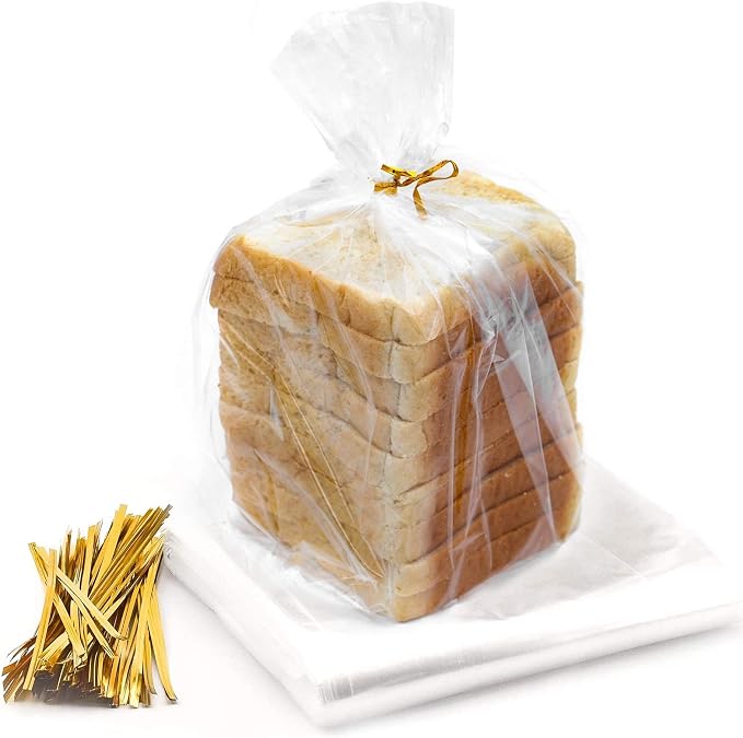 Bread Bags with Ties, Reusable,100 Clear Bags and 100 Ties, Bread Bags For Homemade Bread And Bakery Loaf Adjustable Reusable(100)