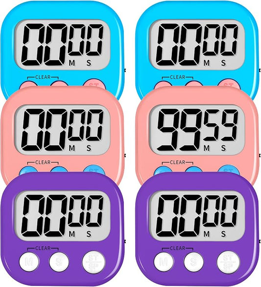 ZILLEN 6 Pack Kitchen Timers for Cooking Digital Classroom Timers for Kids Teachers Blue Pink Purple