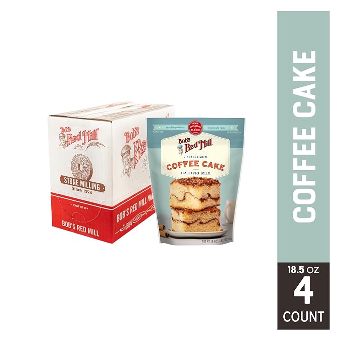 Bob's Red Mill Cinnamon Swirl Coffee Cake Baking Mix - 18.5 oz Bag (Pack of 4) - Simple Clean Ingredients, Homemade Taste, Non-GMO
