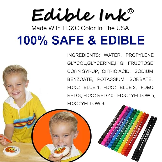 Food coloring Pens, 11Pcs Double Sided Food Grade and Edible Marker,Gourmet Writers for Decorating Fondant,Cakes, Cookies, Frosting, Easter Eggs, Thick Tip and Fine Tip, 10 Colors, by Edibleink