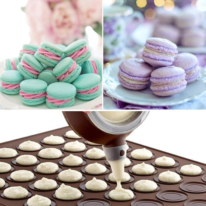 Silicone Macaron Baking Mats, 2 Non-Stick Silicone Baking Mats, Food Safe Baking Mat, Great For Macaron, Cookies, Bread, Pastry, Dessert (48Capavity + 30Capacity)