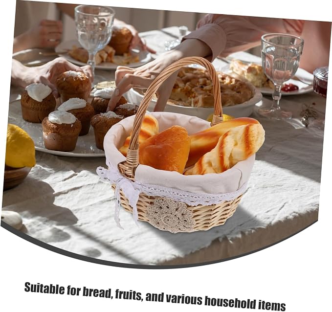 1pcs Hand Woven Rattan Basket Cloth Lining Multipurpose Storage Organizer for Bread Fruits and Picnic Essentials Lightweight Design for Easy Carrying