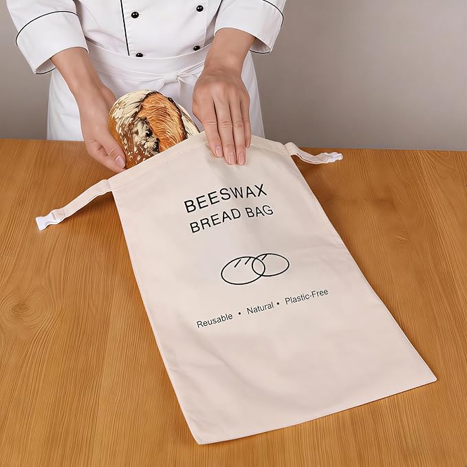 Beeswax Bread Bag for Sourdough, Reusable Beewax Bread Bags,2 Pack XL Organic Cotton Sourdough Bread Bags for Homemade, Keep Bread Fresh, Freezing Safe with Cleaning Brush-Care | Beeswax Bread Bag