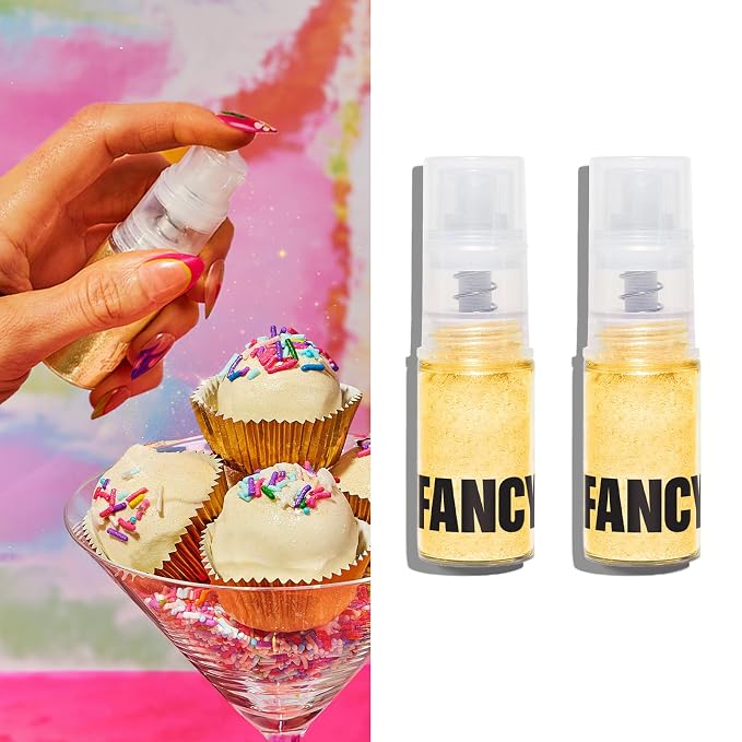 Fancy Sprinkles Fool's Gold Edible Glitter Spray Pump | 2-Pack Metallic Gold Glitter for Drinks, Cocktails & Cake Decorating | Vegan & Gluten Free | Made in USA | 4gm each