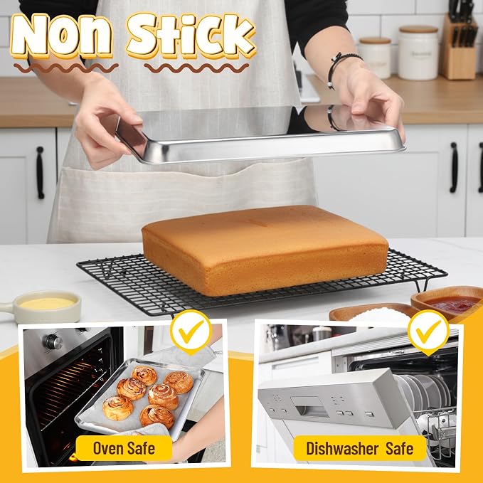 4 Pack Stainless Steel Sheet Baking Pans, 9/10/12/16 Inch Commercial Grade Cookie Sheets for Baking, Heavy Duty Stainless Steel Cookware Set, Non-stick, Non-toxic