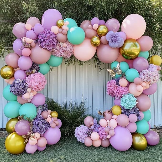 Double Stuffed Pastel Balloon Garland Pink Purple Green Colorful Balloon Arch Gold Metallic Latex Kit For Mermaid Baby Shower Princess Ice Cream Birthday Party Decoration