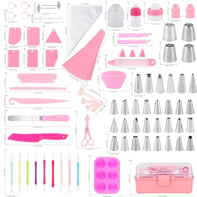 Cake Decorating Kit: Decorating Supplies Tools Kit 138 PCS Baking Accessories Include Spiping Bags and Tips Set, Piping Tips Set, Spatulas, Cake Scraper, 50 Piping Bags for Beginners, Pink