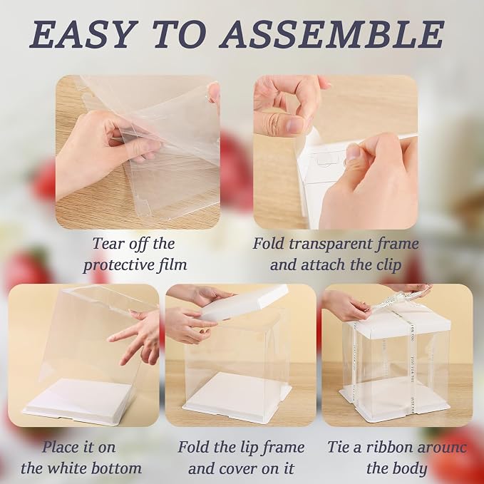 8Pcs Tall Cake Boxes Clear Box with Ribbon, 8x8x9 inch, for 6" cajas para pasteles Tiered Cakes,Transport Gift Boxes for Wedding and Gift Display. (Cream, 8 * 8 * 9 inch/8pcs)
