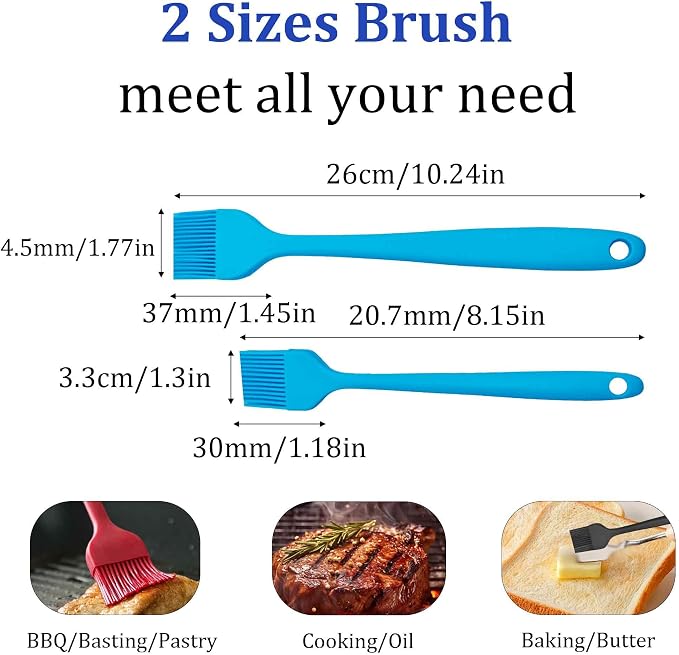 4PCS Heat Resistant Silicone Basting Brushes Cooking Brush, BPA Free Pastry Brush with Soft Bristles for Oil Butter Sauce BBQ Grill Kitchen Baking Dishwasher Safe(Blue)