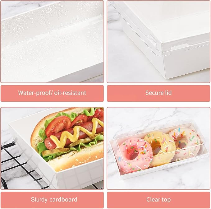 Ocmoiy Charcuterie Boxes with Clear Lids, 100 Pack White Bakery Boxes, Cookie Boxes, Small Treat Boxes for Pastry, Sandwich, Cupcakes, Strawberries, Dessert To Go Containers