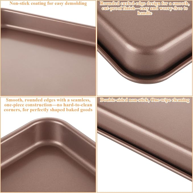 SHUESS 4 Pcs Baking Sheet, 11 X 9 Inch Non Stick Cookie Sheets for Baking, Heavy Duty Carbon Steel Small Cookie Sheets, Golden Jelly Roll Pan, Quarter Sheet Pan, Baking Trays for Oven, Air Fryer