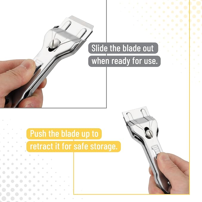 Bates- Metal Razor Blade Scraper Tool, 2 Pack, Carbon Steel Blades, Stainless Steel Body, Heavy-Duty Cleaning Razor Scraper Tool
