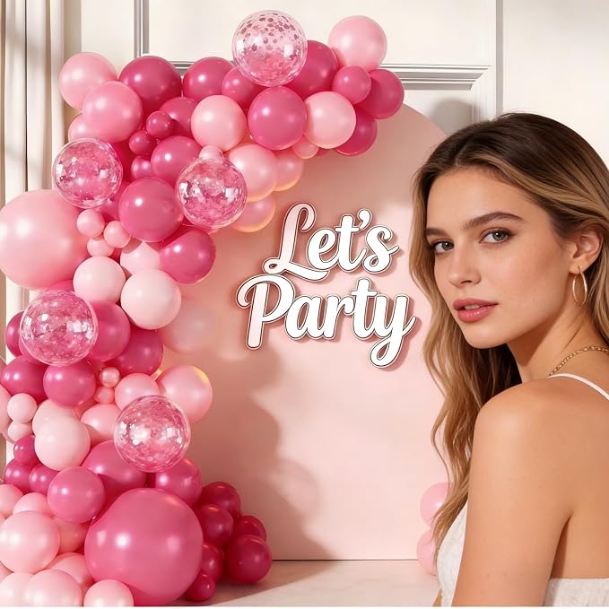 Rose Red Pink Balloon Arch Garland Kit, 143 Pcs Hot Pink Confetti Rose Red Balloons for Women Girls Valentine's Day Mother's Day Wedding Engagement Anniversary Party Decoration Supplies