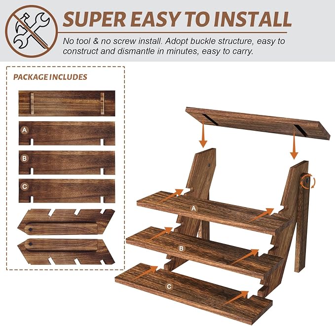 2Pcs Wooden Cupcake Stand - 4 Tier Cupcake Display Stand, Rustic Tiered Display Stand, Tool Free Installation Cupcake Stand for Birthday Party Decoration Supplies