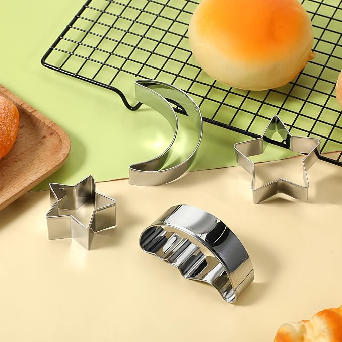 4 Pcs Moon and Star Cookie Cutter Set, Stainless Steel Star and Moon Shapes Cookie Cutters Fondant Biscuit Sandwich Cheese Cutter Pastry Mold Bakeware Tools for Baby Shower Party Baking
