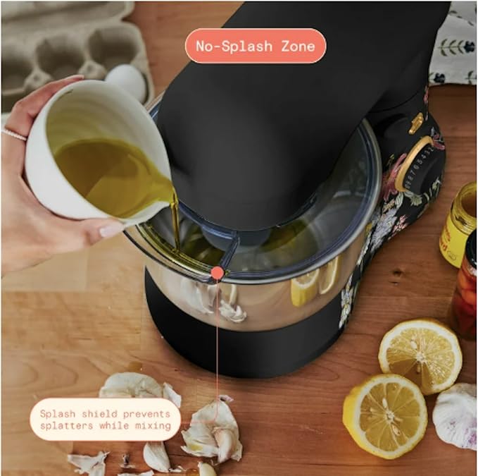 3.5 Qt Stand Mixer, with Flat Beater, Dough Hook, Whisk (Wildflower Black)