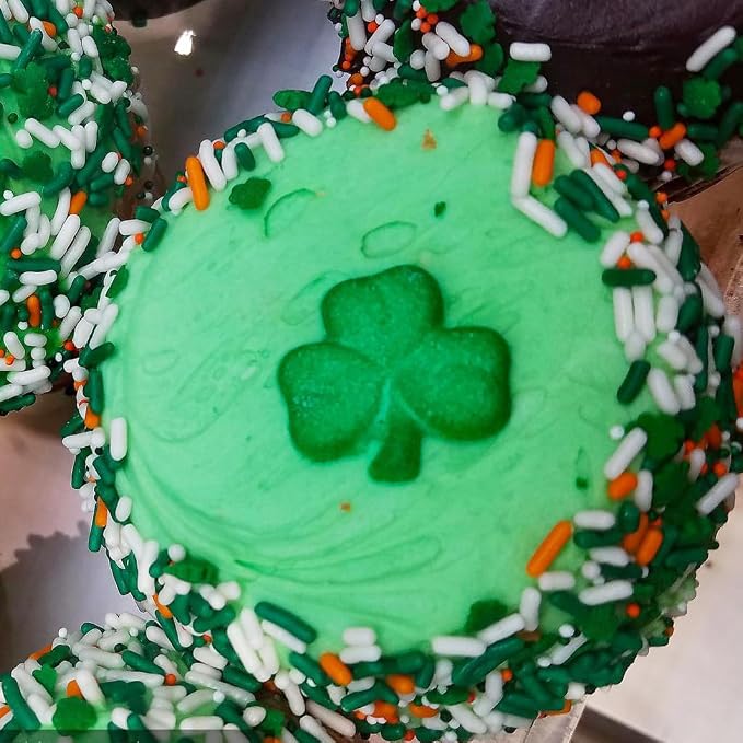 Edible Green St Patrick's Day Sprinkles for Cake Decorating, Mixing Size Green Shamrock Confetti Nonpareiles Pearls Jimmies for Decorating Cookie Decorations Cupcake Toppers Ice Cream Donut Decoration 80g/2.82oz