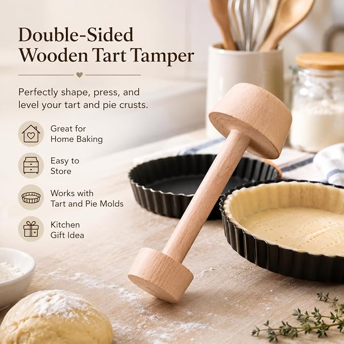 Baking Tools, Double-Sided Wooden Tart Tamper, 4.5cm Pastry Press Tool for Pies Tarts Quiche, Baking Mold with Handle