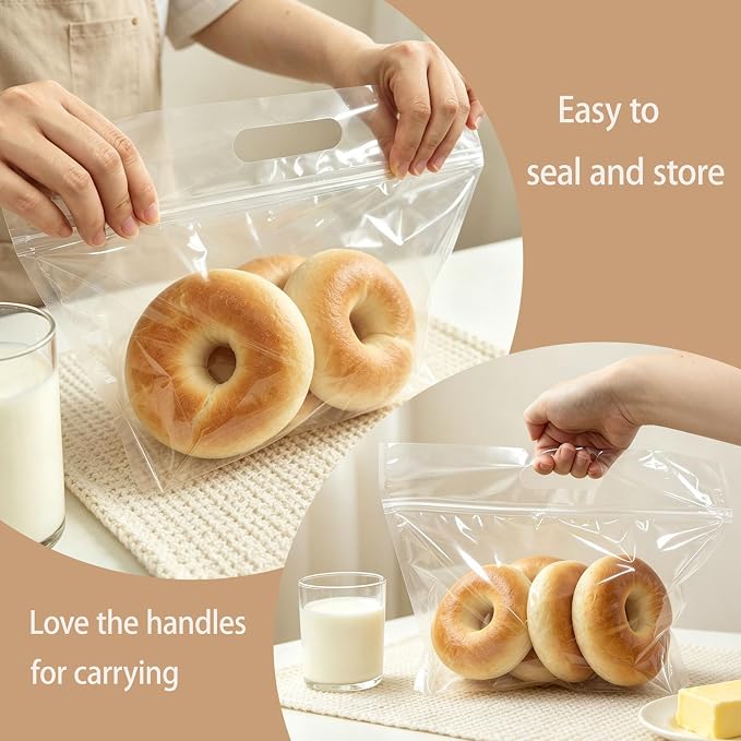 50 Pcs Clear Plastic Bread Bags for Homemade Bread, Resealable & Freezer Safe Bakery Bags Storage for Sourdough, Toast, Bagels, Muffins, Pastries (13‘’ x 10.6'' Clear)
