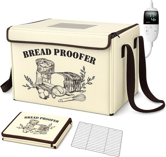Folding Bread Proofing Box Home Kitchen Fermenter with Fahrenheit Temperature Control Digital Timer, Included Metal Rack 3-Side Heating, For Sourdough, Bread Pizza Dough Rising Yogurt