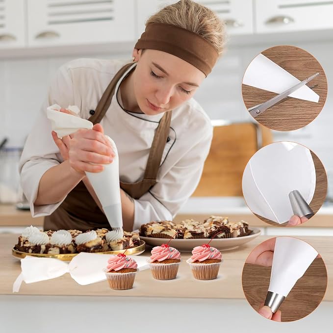 3-Pack Reusable Pastry Piping Bags - 12inch Cloth Canvas Cake Decorating Bags - Cake Pastry Decorating Supplies for Frosting - Ideal for Cakes and Cookies Decoration White Hangable Piping Bags