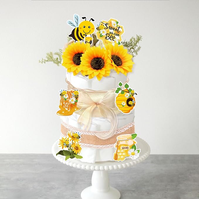 Honey Bee Baby Shower Diaper Cake Decorating Kit Party Supplies Gender Reveal Decorations Baby Shower Gifts Cake Topper Sweet As Can Bee Party