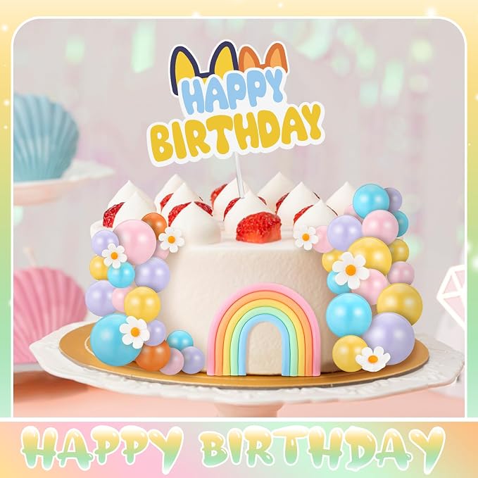 38 Pcs Rainbow Cake Topper with Daisy Balls Cake Topper, Pastel Cupcake Toppers Cake Decorations for Birthday Wedding Party Supplies