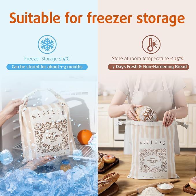 1 Pack Reusable Sourdough Beeswax Bread Bags, Zipper Sealed homemade bread sourdough with Detachable Washable Liner, XL 12.6 x 17Inch Cotton Linen Eco-Friendly Fresh Food Storage for Home & Bakery