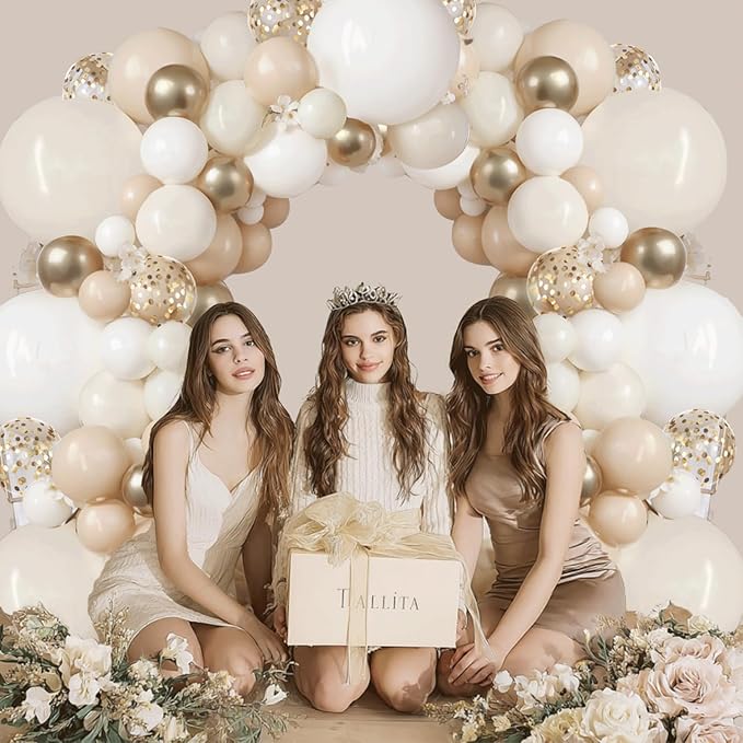 Sand White Gold Balloon Arch Kit,Light White Ivory Beige Nude Balloons and Chrome Gold with Confetti Balloon Garland for Neutral Birthday Wedding Engagement Bridal Shower Boho Party Decorations