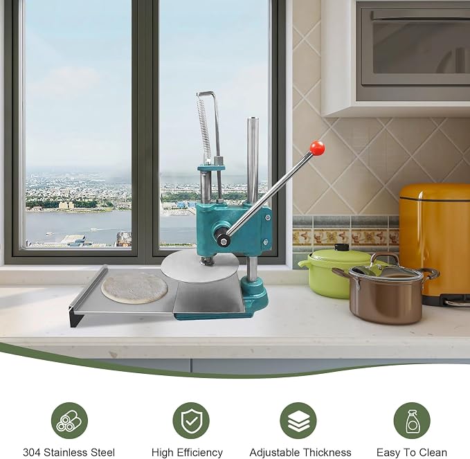 Pizza Dough Press, 9.5" Household Pizza Dough Manual Pastry Press Machine, Stainless Steel Pizza Press, Dough Sheeter Machine, Pizza Press Machine for Sheeting/Pizza Dough