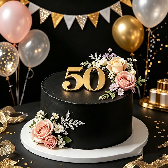 Acrylic Fifty Cake Topper, Gold Number 50 Cake Side Decoration, Happy 50th Birthday Cake Picks Decoration, Hello 50, 50th Anniversary Party Cake Charm Decor Supplies