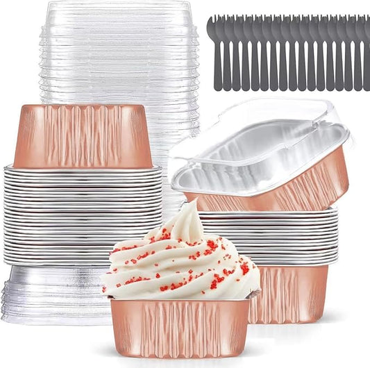 10oz Mini Cake Pans with Lids (40 Pack) Aluminum Foil Square Cupcake Liners Brownie Baking Cups,Disposable 4”x4” Large Cupcake Pan,Jumbo Muffin Tin Ramekins Holders