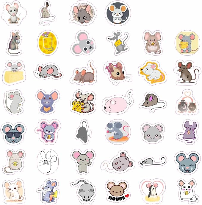 100Pcs Mouse Stickers for Water Bottle and Laptop - Mouse Party Supplies & Decorations, Waterproof Vinyl Decals, Cute Animal and Rodent Stickers, Gifts for Women & Men