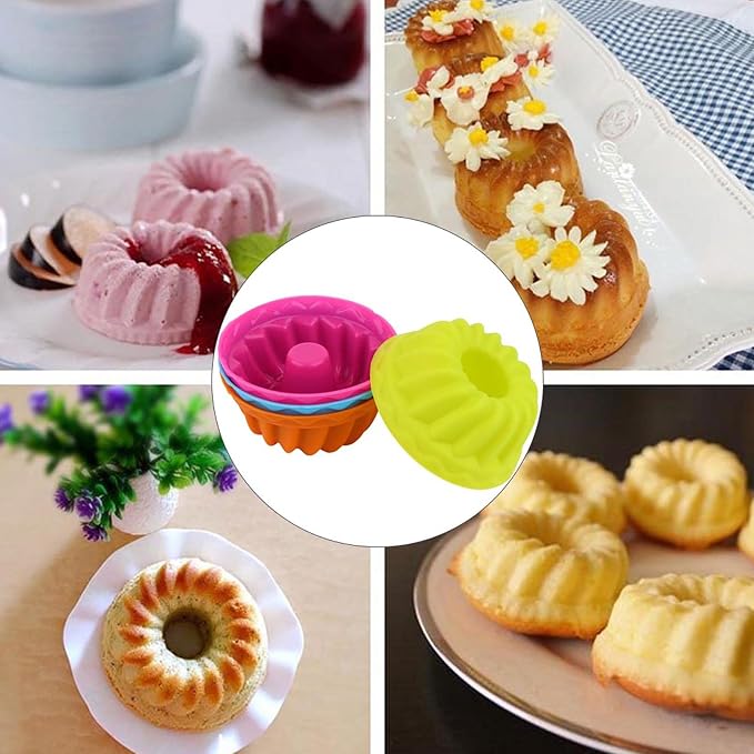 12Pcs Small Pumpkin Cake Cups, Silicone Doughnut Pans for Baking Mini Pan Molds Nonstick Donut Muffins Cupcake Fluted Tube
