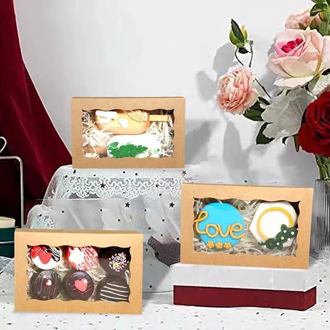 RomanticBaking 100 Pack Brown 7 x 4 3/8 x 1 1/2inches Cookies Boxes for Wedding Baby Shower Bakery Boxes for Macaron Truffle Donut Chocolate Cakesicle