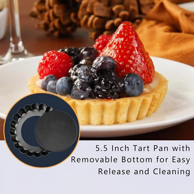 RICHSC-PAN Mini Tart Pan 6PCS, 5.5 Inch Deep Tart molds Removable Bottom Non-Stick Tin 1 Inches High, It is More Suitable for Beginners to DIY and Make Small Tarts at Home.