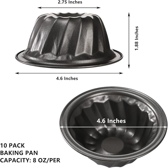 Frcctre 10 Pack 4 Inch Nonstick Mini Flan Molds Pan Carbon Steel Cake Pan | Reusable Metal Baking Molds Baking Pan for Cupcake, Muffin, Brownie, Bavarois
