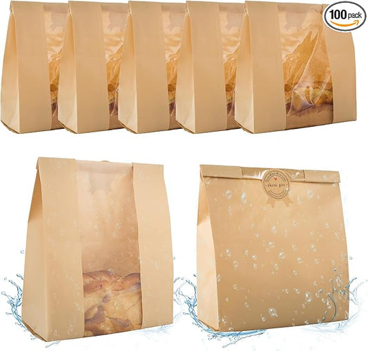 100 Pcs Bread Bags for Homemade Bread With Window Sourdough Paper bread Bags.(13.7x8.2x3.7 in),Packagingand Storage of Baked Goods Suitable for Bakers.Package includes 120 Cute Sealing Stickers