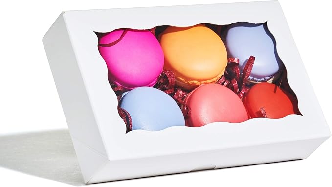 RomanticBaking 100 Pack Auto-Popup 7 x 4 3/8 x 1 1/2 Cookies boxes for 2 Macaron Boxes White Chocolate Covered Ore Boxes Pastry Boxes Cakesickle Boxes Bakery Boxes with Window