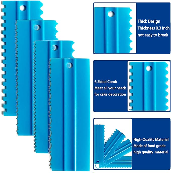 Cake Scraper Set of 9 Packs, Cake Scraper Smoother Set, Adjustable Icing Scraper Polisher Tool, Cake Decorating Comb, Icing Smoother Plastic Sawtooth Cake Icing Kitchen Baking Cake Edge (Blue)
