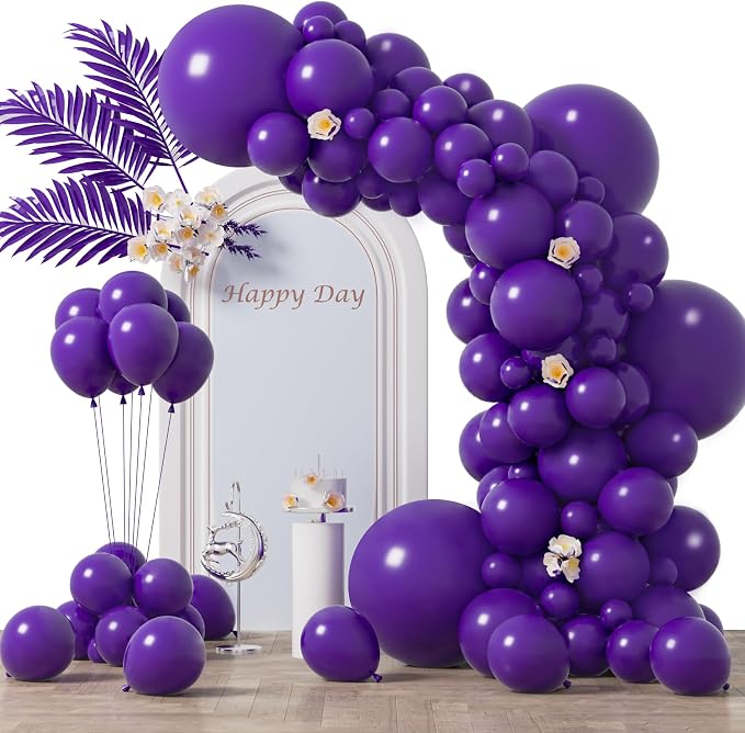 Voircoloria 130pcs Dark Purple Balloons Different Sizes 18" 12" 10" 5" Party Latex Balloons for Birthday Halloween Graduation Baby Shower Anniversary Party Decorations